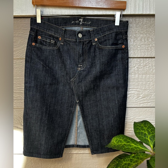 7FAM denim skirt with front slit size 28 Dark Wash - Picture 1 of 6